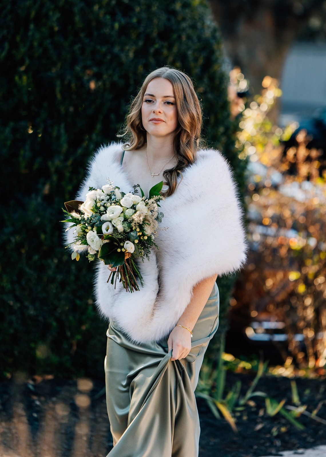 Ivory with black tips faux fur - Stole Wedding Shawl review and price