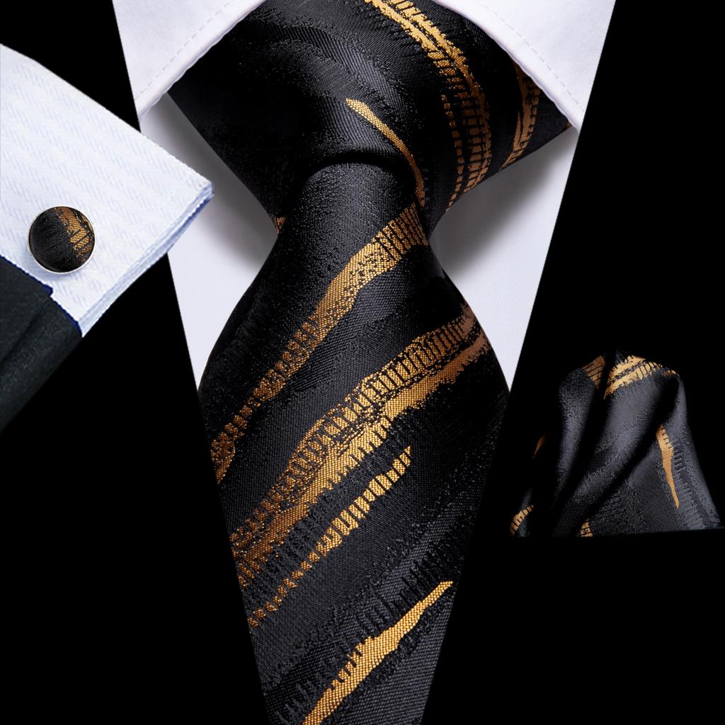 Hi-Tie Black Gold Striped Silk - Silk Tie Striped review and price