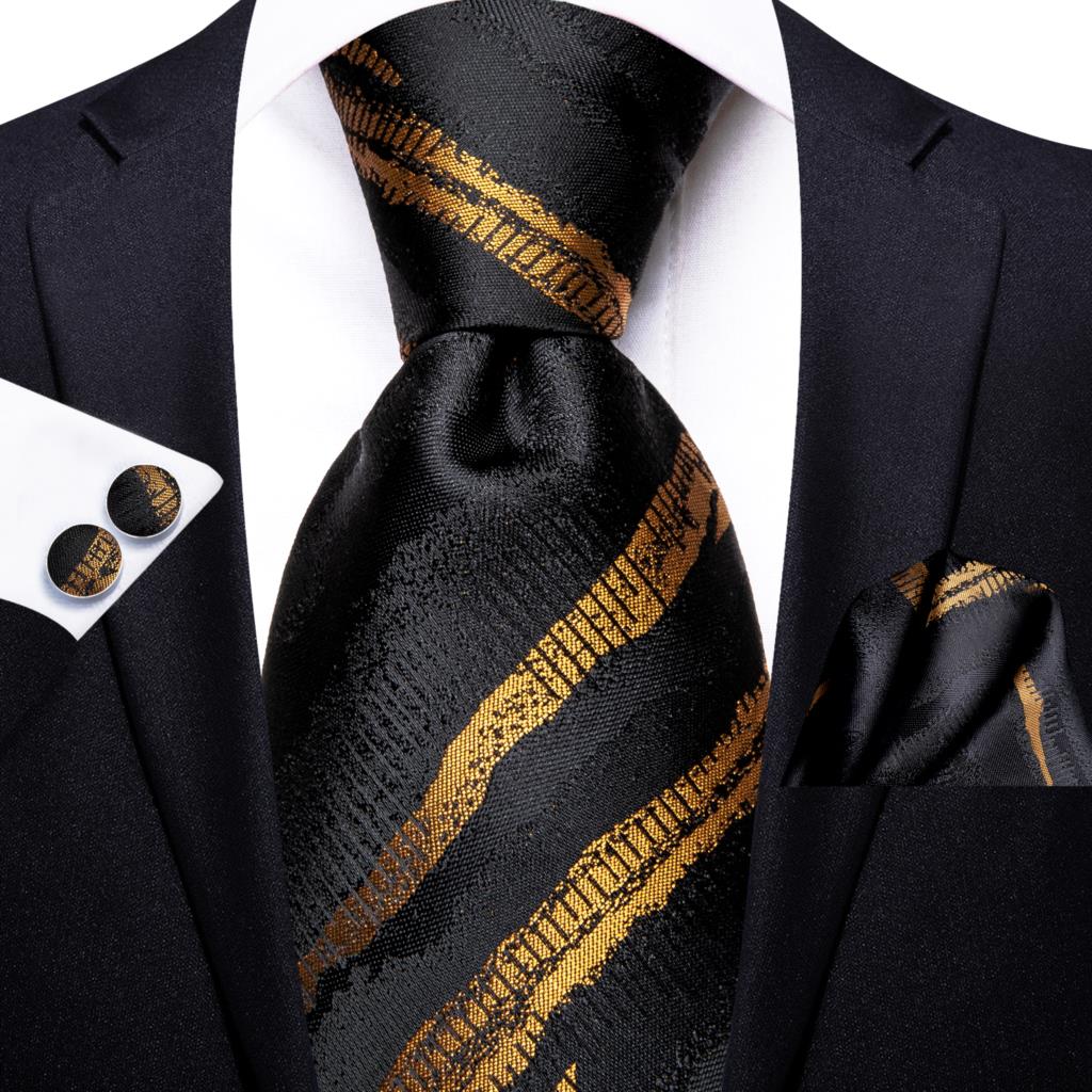 Hi-Tie Black Gold Striped Silk - Silk Tie Striped review and price